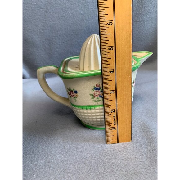 Vintage Ceramic Floral Citrus Reamer Juicer Pitcher with Green Trim - Picture 9 of 13